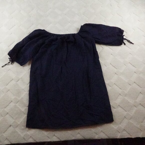 J.Crew Off The Shoulder Mini Dress Womens Medium Navy Blue Linen Blend - Picture 1 of 11